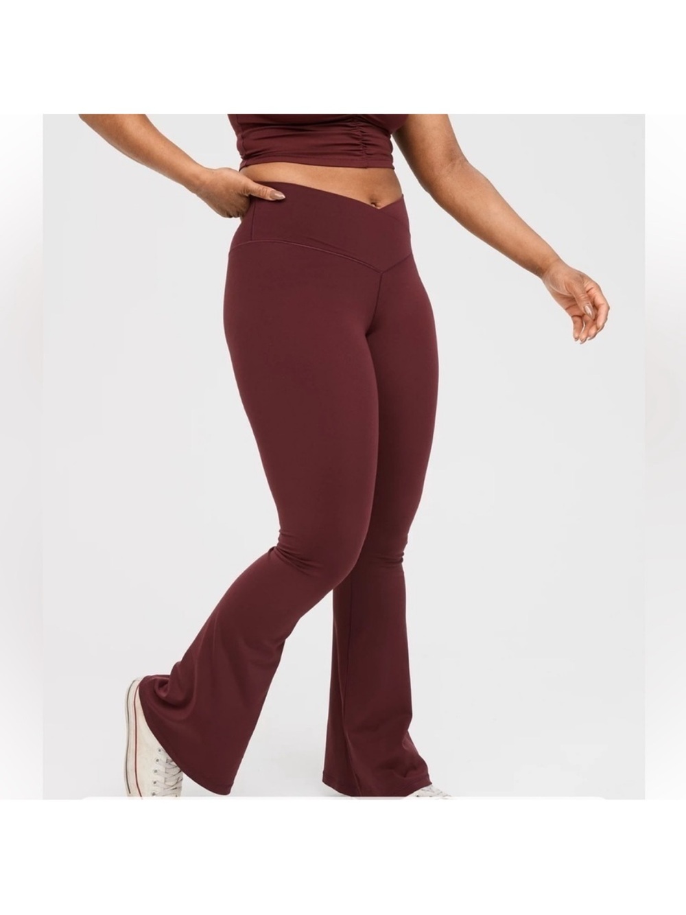 Aerie Maroon Red Cross Waist Flare Leg Yoga Pants Leggings XL LONG Real